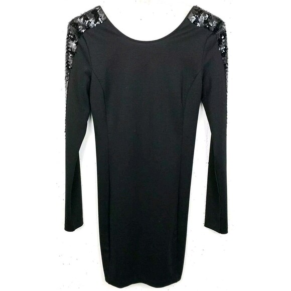 A/X ARMANI EXCHANGE Black Form Fitting Dress Sequins Stripes on the Sleeves Med - Picture 1 of 5